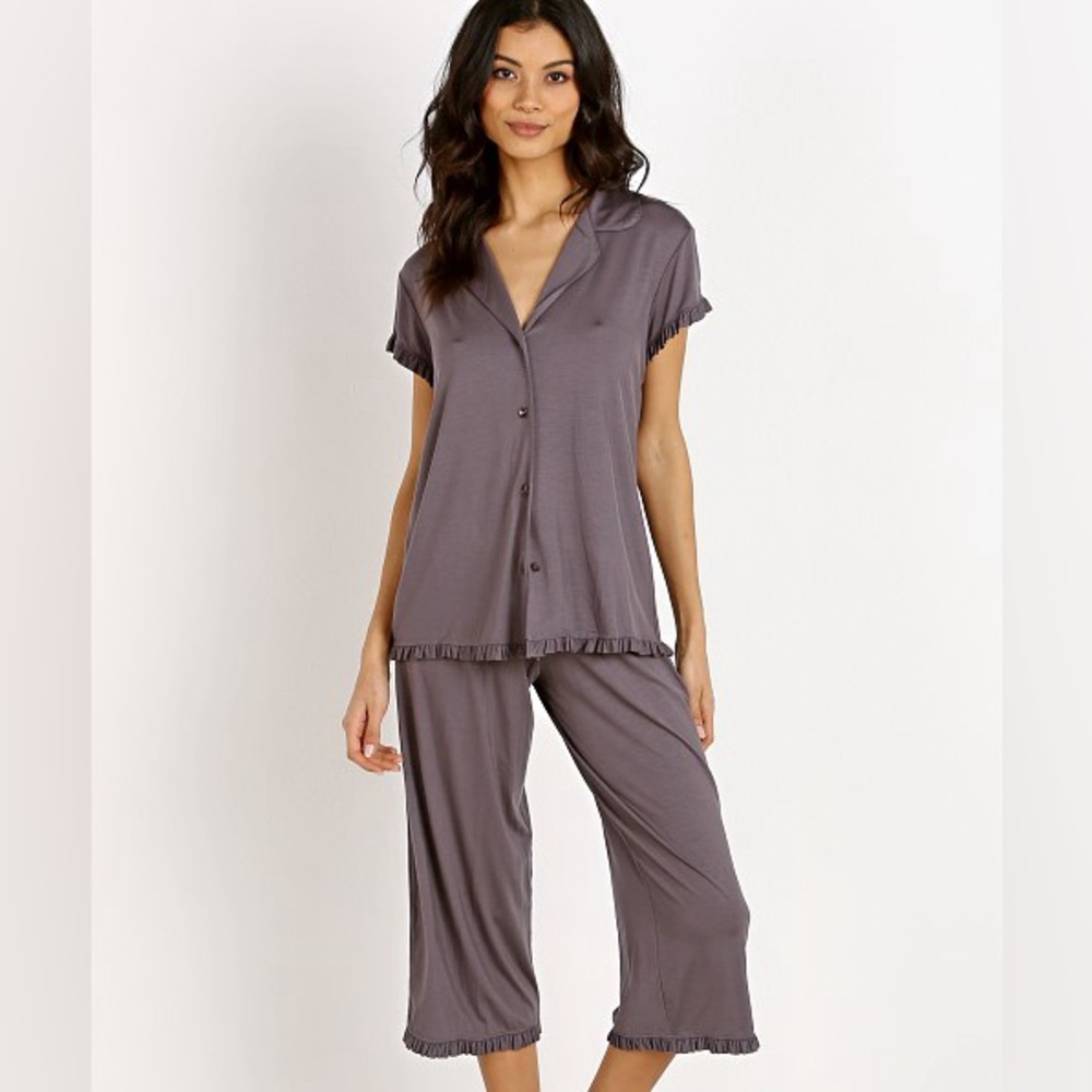 Eberjey Ruthie Ruffle Pajama Top Size Small Color Rabbit‎ - Picture 2 of 8